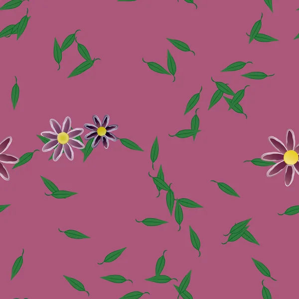 Patrón Sin Costuras Con Flores Colores Simples Hojas Verdes Para — Archivo Imágenes Vectoriales