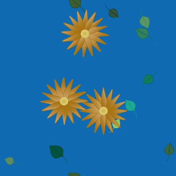 Gratis Compositie Met Eenvoudige Kleurrijke Bloemen Groene Bladeren Voor Behang — Stockvector