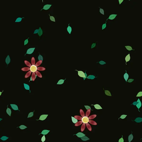 Motif Sans Couture Avec Des Fleurs Colorées Simples Feuilles Vertes — Image vectorielle