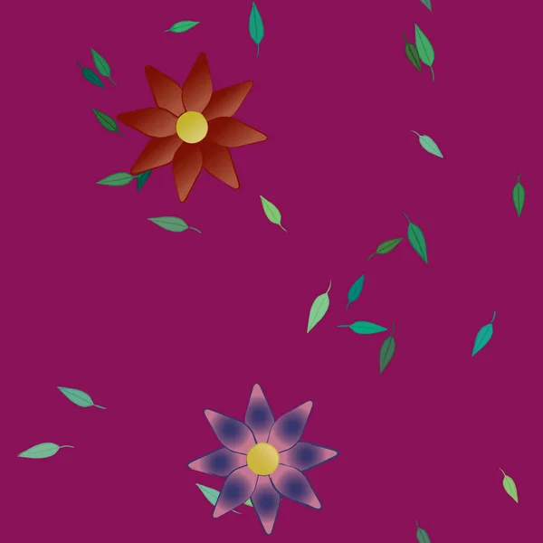 Composición Libre Con Flores Colores Simples Hojas Verdes Para Papel — Vector de stock