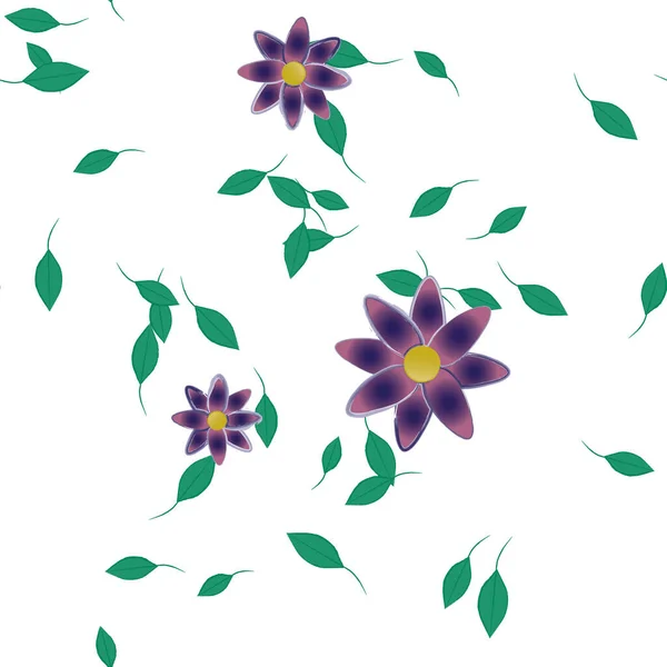 Motif Sans Couture Avec Des Fleurs Colorées Simples Feuilles Vertes — Image vectorielle