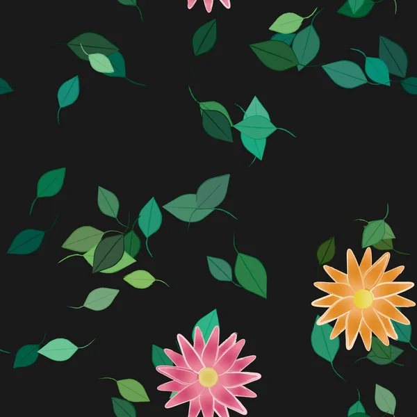Patrón Sin Costuras Con Flores Colores Simples Hojas Verdes Para — Vector de stock
