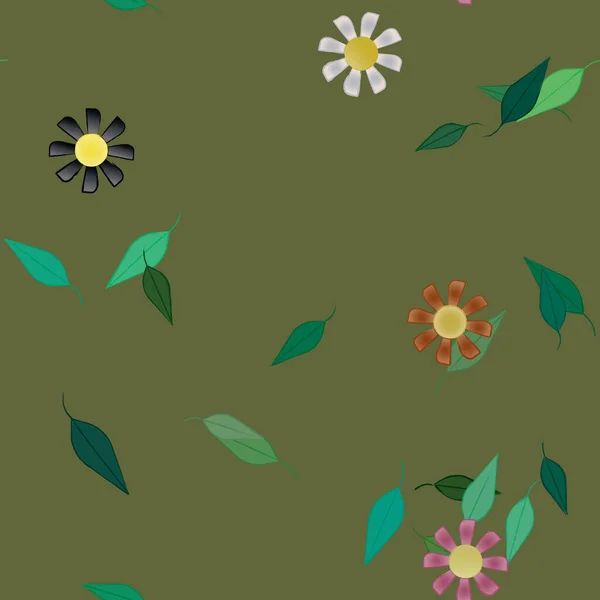 Free Composition Simple Colorful Flowers Green Leaves Wallpaper Vector Illustration — Stock Vector