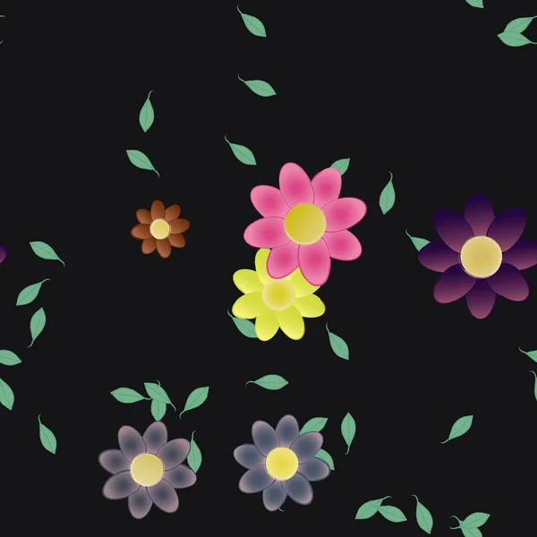 Composición Libre Con Flores Colores Simples Hojas Verdes Para Papel — Vector de stock