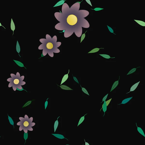 Bezszwowy Wzór Prostych Kolorowych Kwiatów Zielonych Liści Tapety Wektor Ilustracji — Wektor stockowy