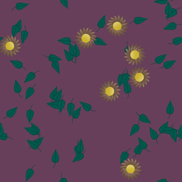 Motif Sans Couture Avec Des Fleurs Colorées Simples Feuilles Vertes — Image vectorielle