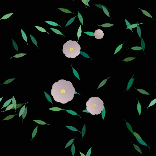 Composición Libre Con Flores Colores Simples Hojas Verdes Para Papel — Vector de stock