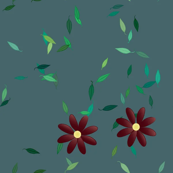 Свободная Композиция Простыми Красочными Цветами Зелеными Листьями Обоев Векторная Иллюстрация — стоковый вектор