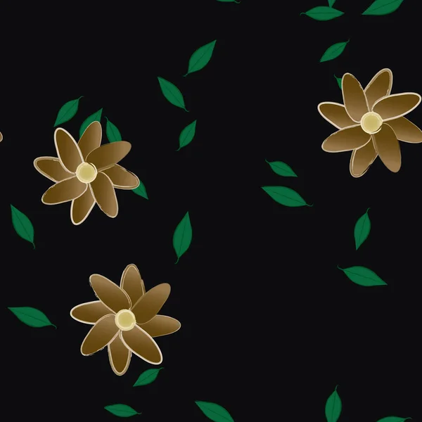 Naadloos Patroon Met Eenvoudige Kleurrijke Bloemen Groene Bladeren Voor Behang — Stockvector