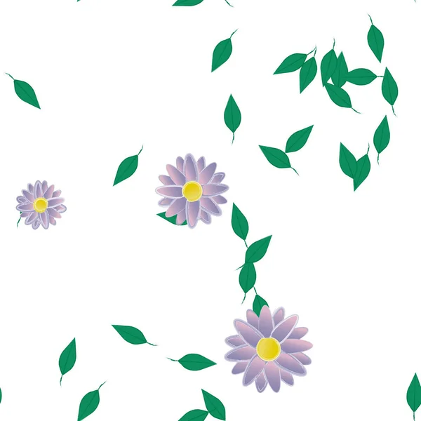 Motif Sans Couture Avec Des Fleurs Colorées Simples Feuilles Vertes — Image vectorielle