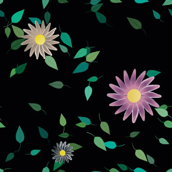 Vapaa Koostumus Yksinkertaisia Värikkäitä Kukkia Vihreät Lehdet Taustakuva Vektori Kuva — vektorikuva