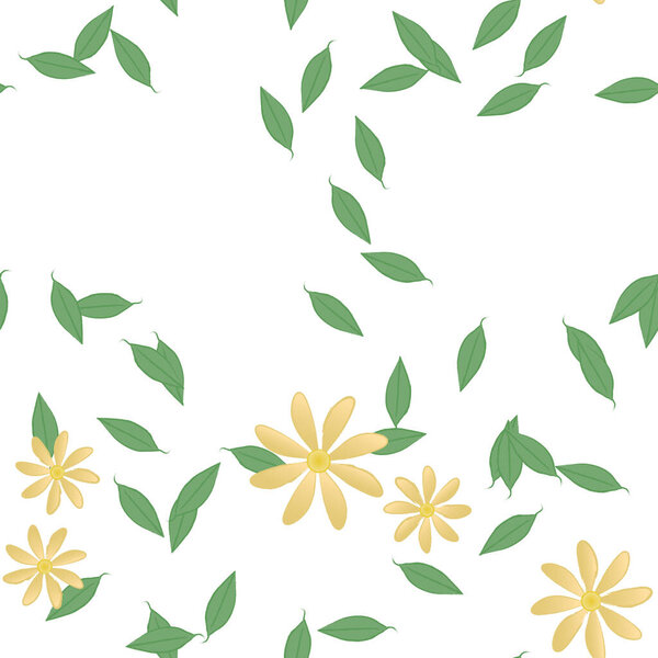 seamless pattern  with simple colorful flowers and green leaves for wallpaper, vector illustration