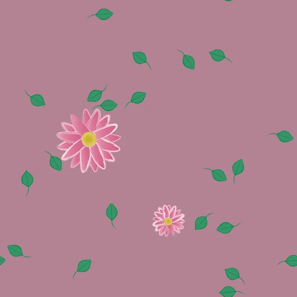 Motif Sans Couture Avec Des Fleurs Colorées Simples Feuilles Vertes — Image vectorielle