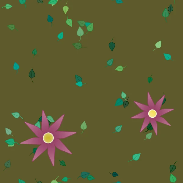 Basit Renkli Çiçeklerle Kusursuz Desen Duvar Kağıdı Için Yeşil Yapraklar — Stok Vektör