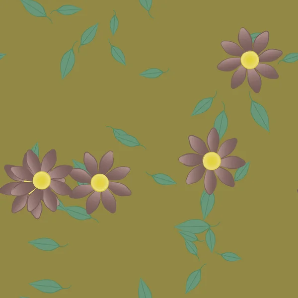 Motif Sans Couture Avec Des Fleurs Colorées Simples Feuilles Vertes — Image vectorielle