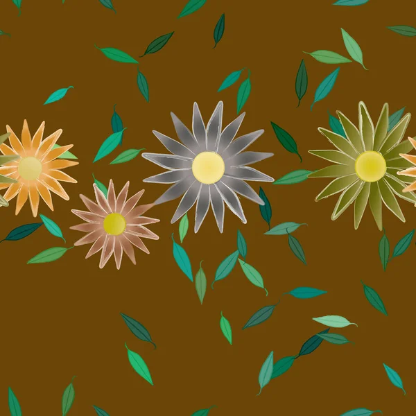 Composición Libre Con Flores Colores Simples Hojas Verdes Para Papel — Vector de stock