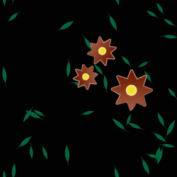Composition Libre Avec Des Fleurs Colorées Simples Feuilles Vertes Pour — Image vectorielle