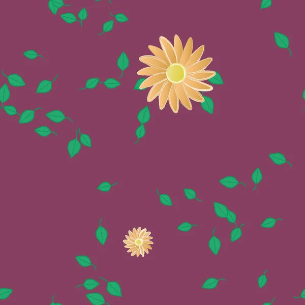 Composición Libre Con Flores Colores Simples Hojas Verdes Para Papel — Archivo Imágenes Vectoriales