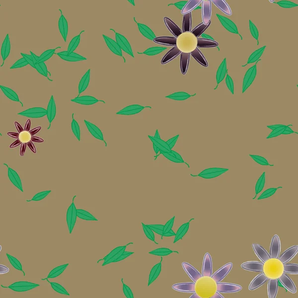 Motif Sans Couture Avec Des Fleurs Colorées Simples Feuilles Vertes — Image vectorielle