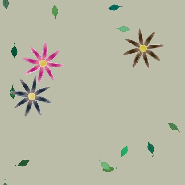 Composición Libre Con Flores Colores Simples Hojas Verdes Para Papel — Vector de stock