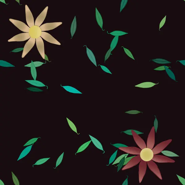 Composición Libre Con Flores Colores Simples Hojas Verdes Para Papel — Vector de stock