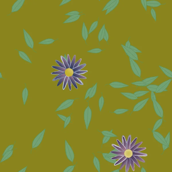 Composición Libre Con Flores Colores Simples Hojas Verdes Para Papel — Archivo Imágenes Vectoriales