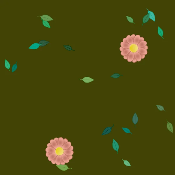 Freie Komposition Mit Einfachen Bunten Blumen Und Grünen Blättern Für — Stockvektor