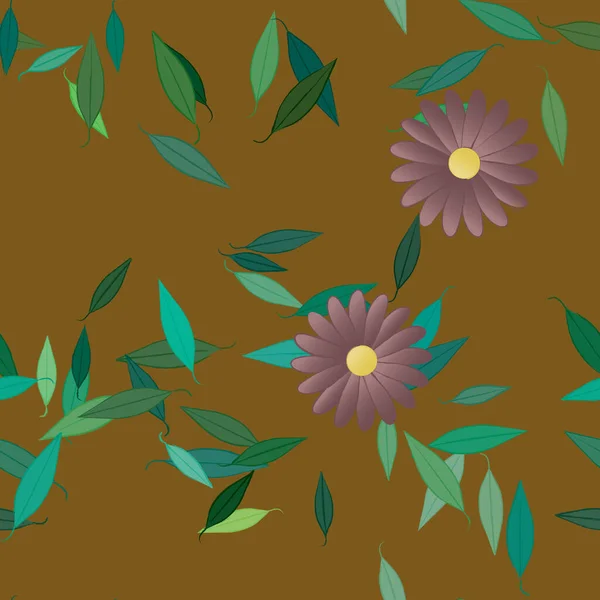 Composición Libre Con Flores Colores Simples Hojas Verdes Para Papel — Archivo Imágenes Vectoriales