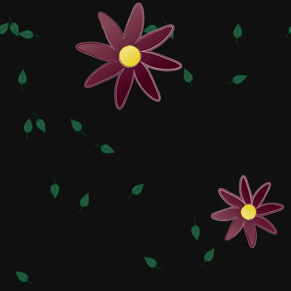 Komposisi Bebas Dengan Bunga Berwarna Warni Sederhana Dan Daun Hijau - Stok Vektor