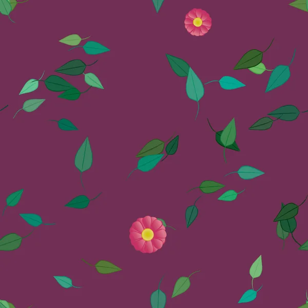 Motif Sans Couture Avec Des Fleurs Colorées Simples Feuilles Vertes — Image vectorielle