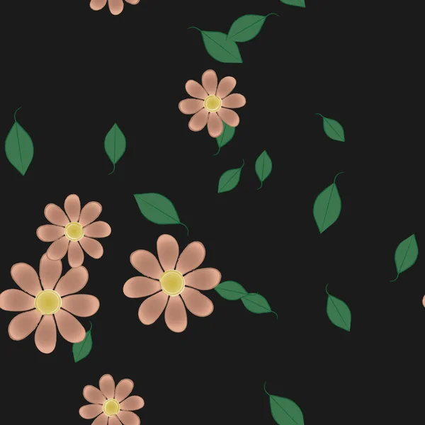 Motif Sans Couture Avec Des Fleurs Colorées Simples Feuilles Vertes — Image vectorielle