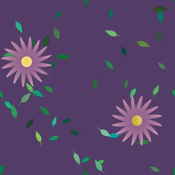 Hladký Vzor Jednoduchými Barevnými Květy Zelenými Listy Tapetu Vektorové Ilustrace — Stockový vektor