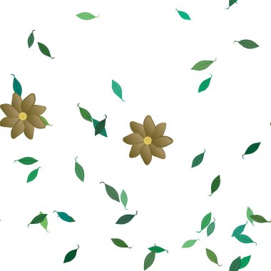 basit renkli çiçekleri olan serbest kompozisyon ve duvar kağıdı için yeşil yapraklar, vektör illüstrasyonu