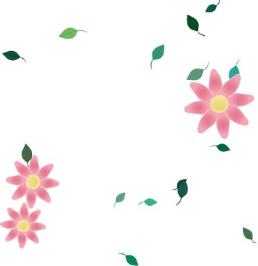 Basit renkli çiçeklerle kusursuz desen ve duvar kağıdı için yeşil yapraklar, vektör illüstrasyonu