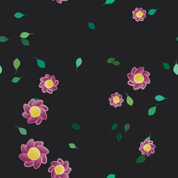 Motif Sans Couture Avec Des Fleurs Colorées Simples Feuilles Vertes — Image vectorielle