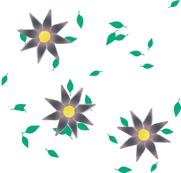 Composición Libre Con Flores Colores Simples Hojas Verdes Para Papel — Vector de stock