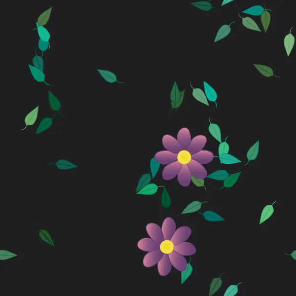 Composición Libre Con Flores Colores Simples Hojas Verdes Para Papel — Archivo Imágenes Vectoriales