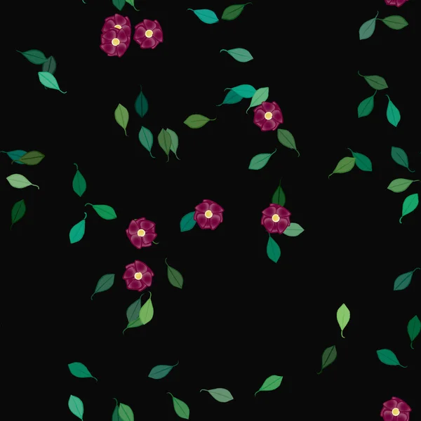 Seamless Pattern Simple Colorful Flowers Green Leaves Wallpaper Vector Illustration — Stock Vector