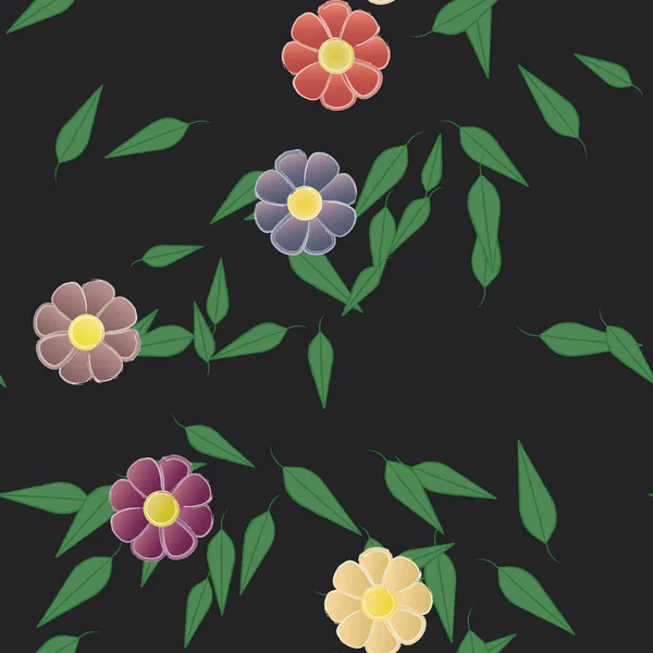 Free Composition Simple Colorful Flowers Green Leaves Wallpaper Vector Illustration — Stock Vector