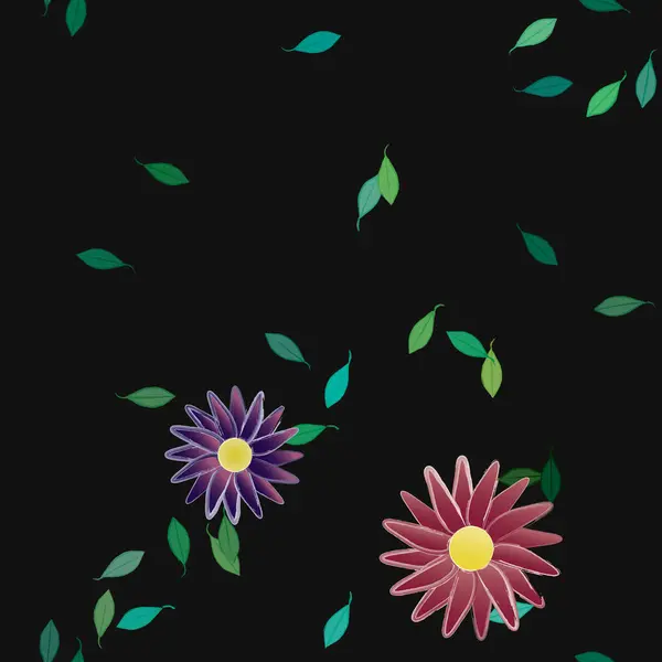 Composición Libre Con Flores Colores Simples Hojas Verdes Para Papel — Vector de stock