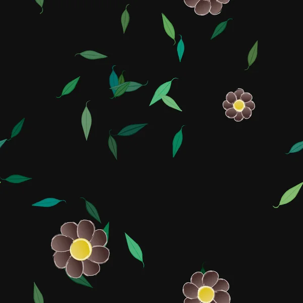 Seamless Pattern Simple Colorful Flowers Green Leaves Wallpaper Vector Illustration — Stock Vector