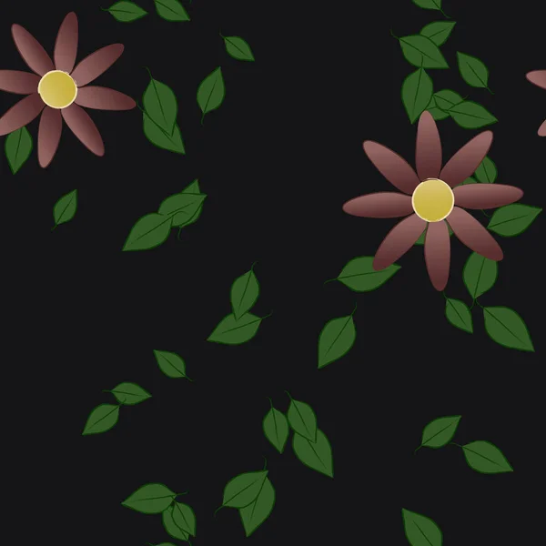 Composição Livre Com Flores Coloridas Simples Folhas Verdes Para Papel —  Vetores de Stock