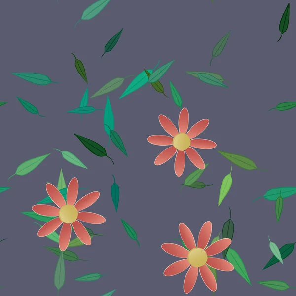 Free Composition Simple Colorful Flowers Green Leaves Wallpaper Vector Illustration — Stock Vector