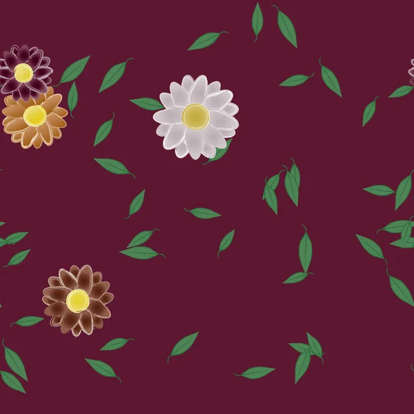 Problemfri Mønster Med Enkle Farverige Blomster Grønne Blade Til Tapet – Stock-vektor