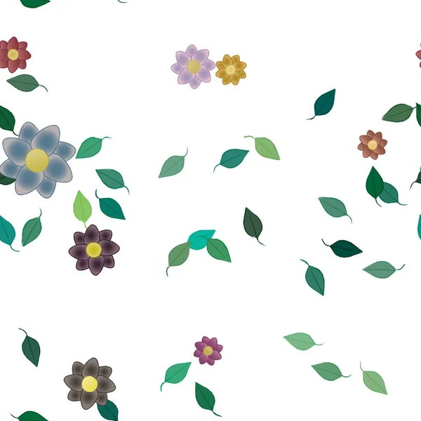 Patrón Sin Costuras Con Flores Colores Simples Hojas Verdes Para — Vector de stock