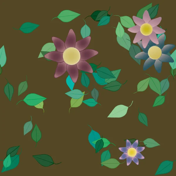 Composición Libre Con Flores Colores Simples Hojas Verdes Para Papel — Vector de stock