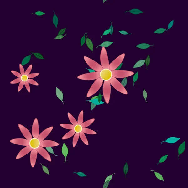 Composición Libre Con Flores Colores Simples Hojas Verdes Para Papel — Vector de stock