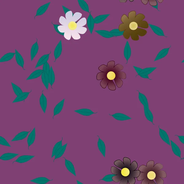 Composición Libre Con Flores Colores Simples Hojas Verdes Para Papel — Vector de stock