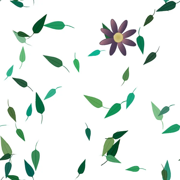 Padrão Sem Costura Com Flores Coloridas Simples Folhas Verdes Para — Vetor de Stock