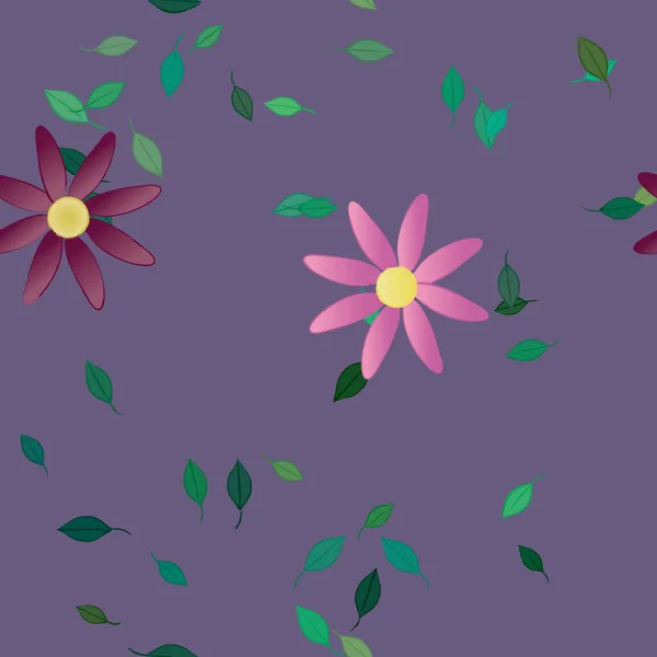 Composición Libre Con Flores Colores Simples Hojas Verdes Para Papel — Vector de stock